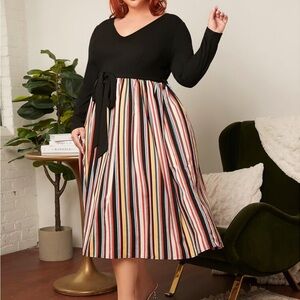 SHEIN Fit+ Black and Multicolor Striped Dress